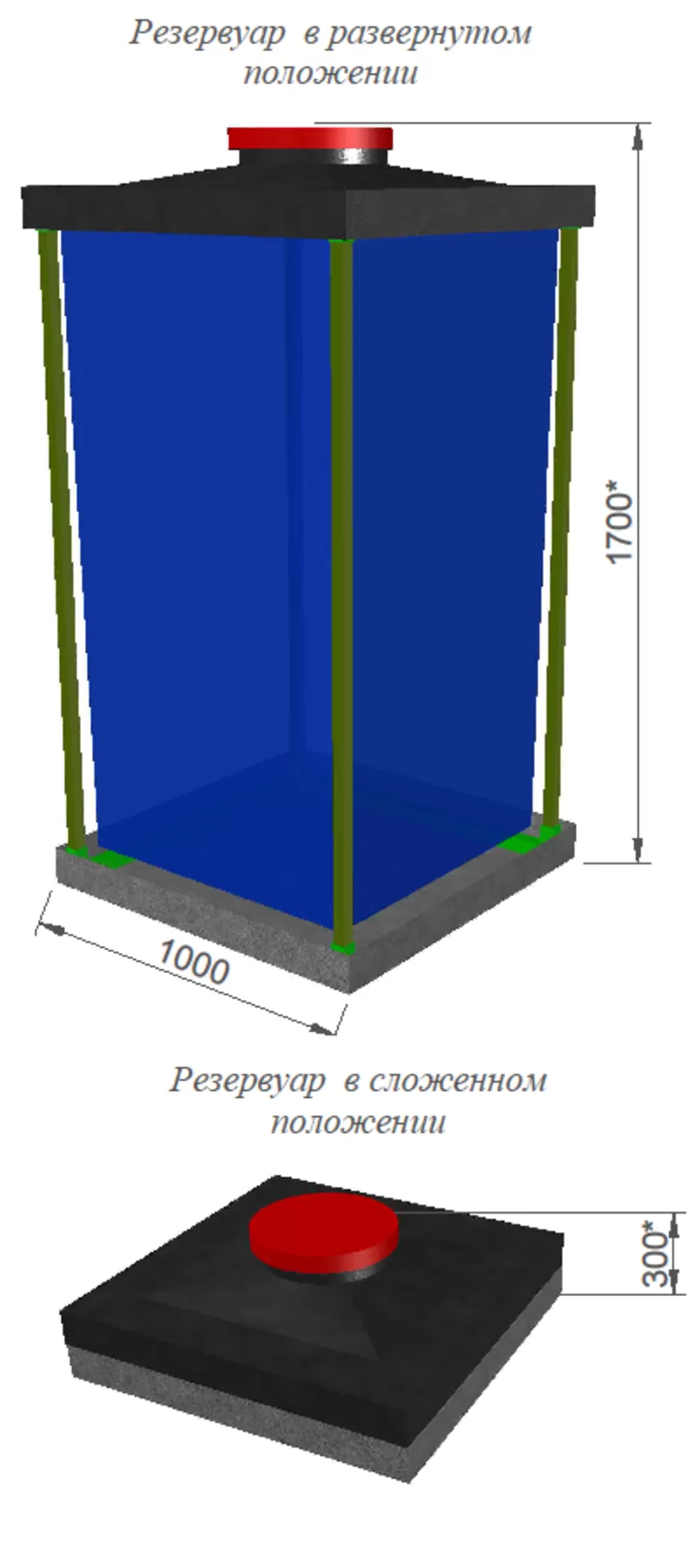 Резервуар разборный,  вертикальный в защитном пенале (объем 1600 л)